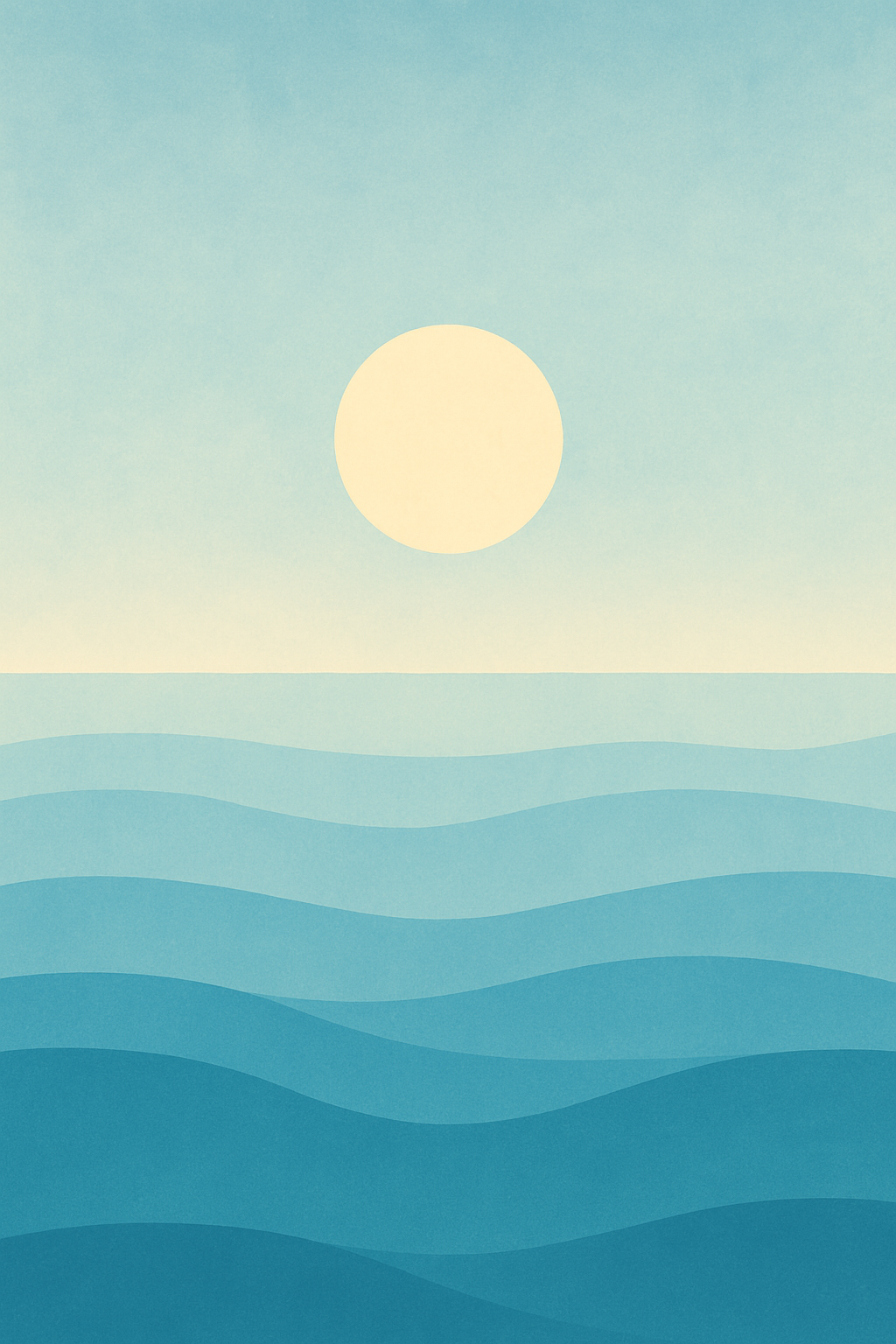 A minimalist digital illustration of a calm sea under rising morning light, with layered soft blue and gold tones symbolising quiet structure and fresh momentum.