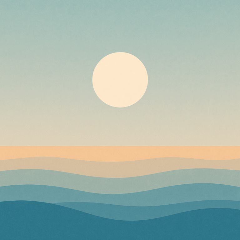 Sun setting over a still ocean in soft orange and blue — reflecting the pause between what was and what’s next.
