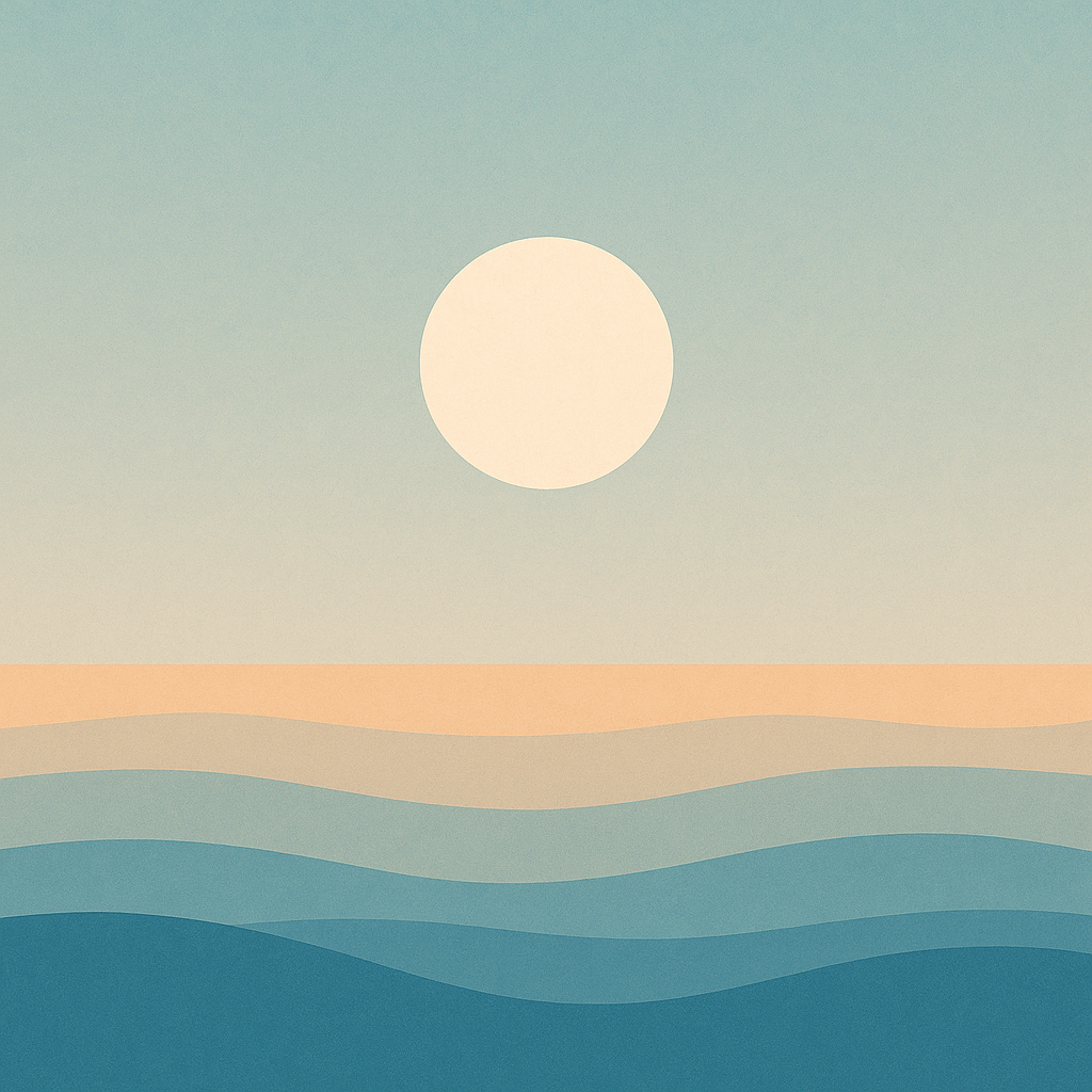 Sun setting over a still ocean in soft orange and blue — reflecting the pause between what was and what’s next.