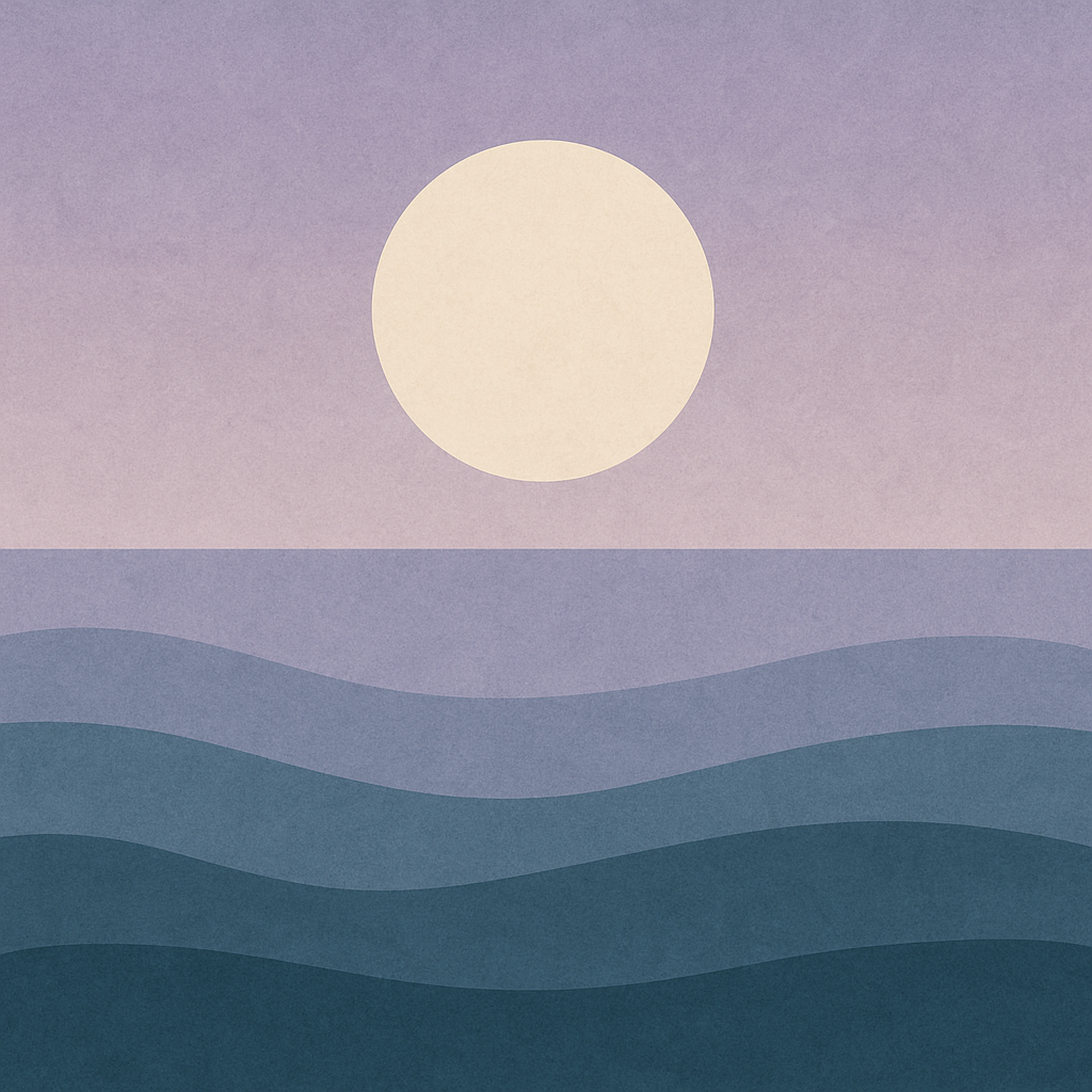 Calm seascape at twilight with pale moonlight — symbolising Beaming Bernie’s reminder that you’re not stuck, just quietly ready for change.