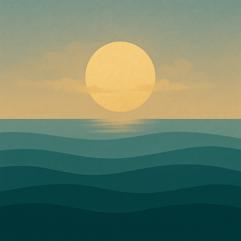 Beaming Bernie minimalist abstract illustration of Golden sun breaking through clouds, pale gold and soft blue sky, breakthrough light, symbolic of resilience and hope under pressure