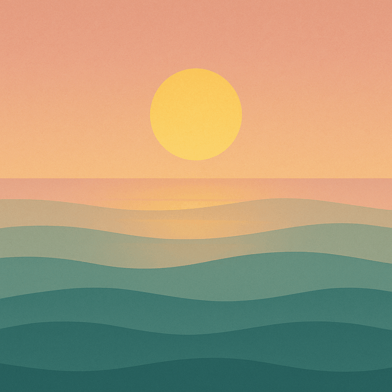 Beaming Bernie minimalist abstract illustration of Golden sunrise with warm sky tones, strong gold and soft pink gradient, energised anchoring, symbolic of clarity under pressure and 15 Why Meaning Matters More Than Motivation