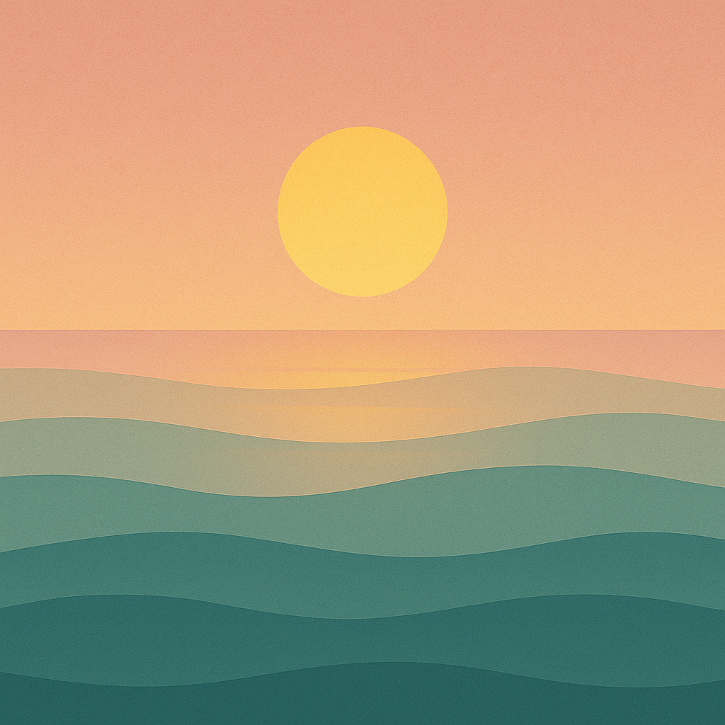 Beaming Bernie minimalist abstract illustration of Golden sunrise with warm sky tones, strong gold and soft pink gradient, energised anchoring, symbolic of clarity under pressure and 15 Why Meaning Matters More Than Motivation