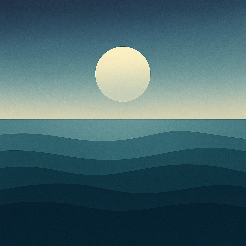 Beaming Bernie minimalist abstract illustration of Moon lifting into pale blue sky, indigo fading into light, emerging safety, symbolic of protective climate and why Psychological Safety The One Thing That Changes Everything