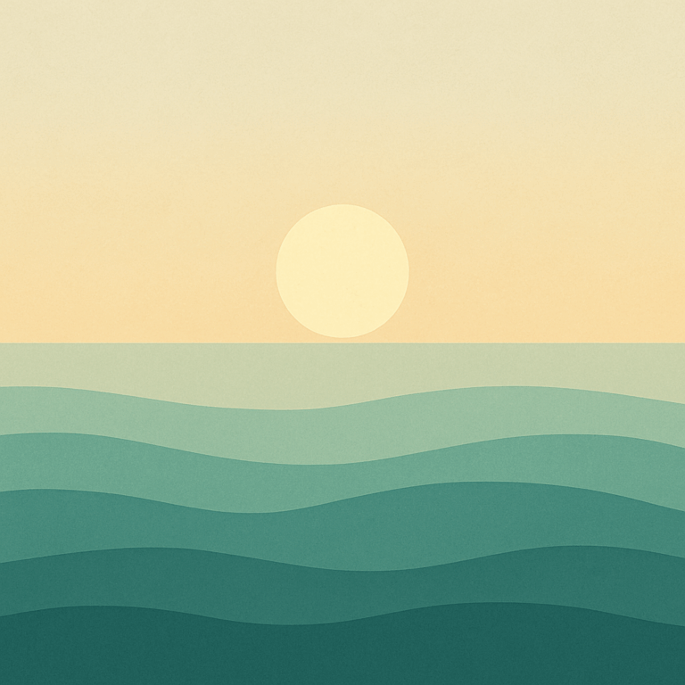 Beaming Bernie minimalist abstract illustration of Soft golden sun just rising, pale gold and cream gradient sky, gentle first light, symbolising clarity through self-awareness in leadership.