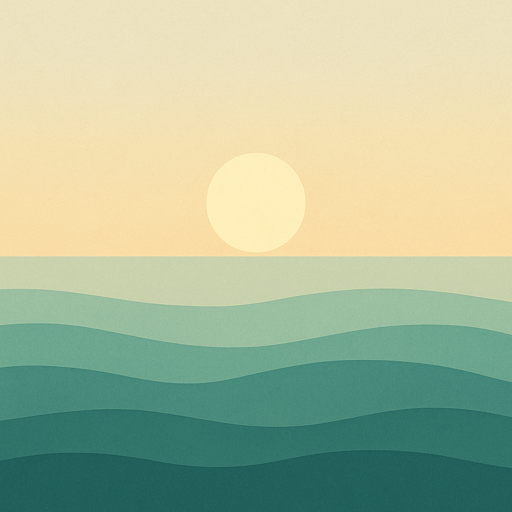 Beaming Bernie minimalist abstract illustration of Soft golden sun just rising, pale gold and cream gradient sky, gentle first light, symbolising clarity through self-awareness in leadership.