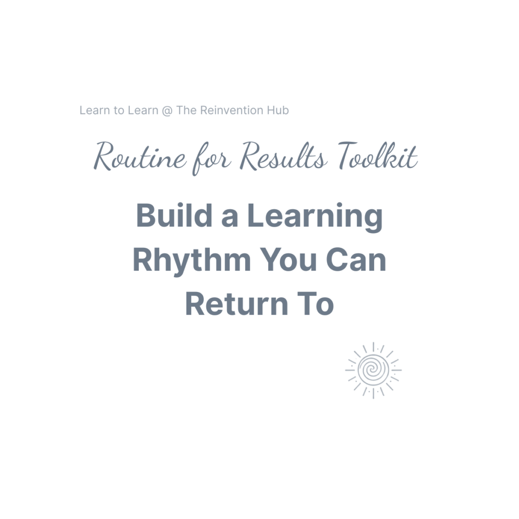 Beaming Bernie logo and stylised lettering in slate grey symbolising Clarity and Confidence to Learn Saying Routine for Results Toolkit: Build a learning rhythm you can return to. Learn to Learn From the Beaming Bernie Reinvention Hub