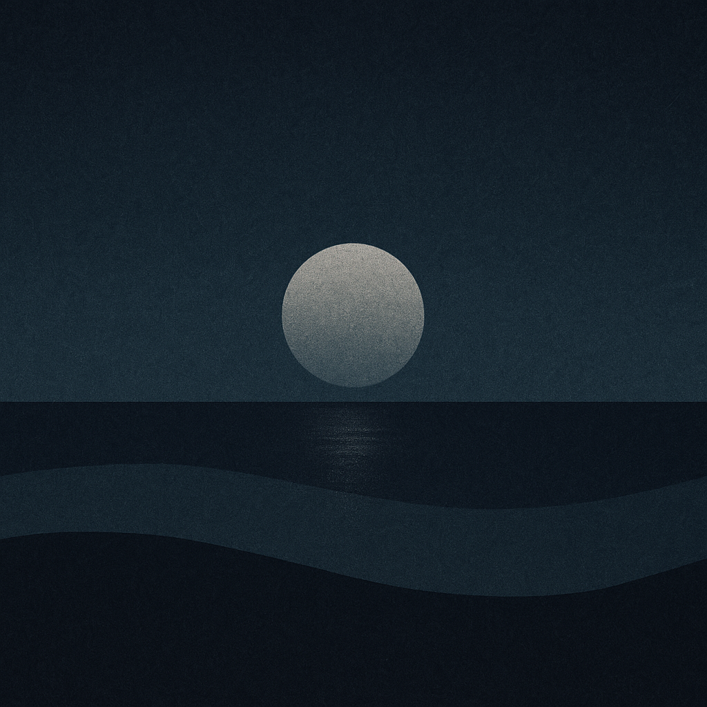 Low silver moon over three thin indigo waves; quiet resolve for ‘What This Year Taught Me About Steady Returns’ — Beaming Bernie