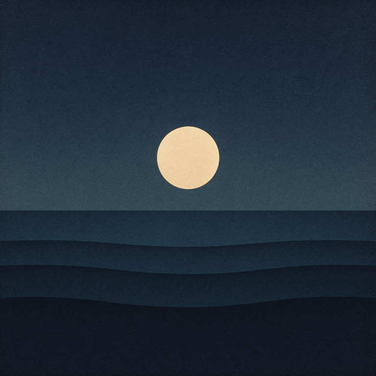 10. “Small sun/moon mid-height above five even thin wave lines suggesting intervals; cadence for ‘The 15’ — Beaming Bernie.”