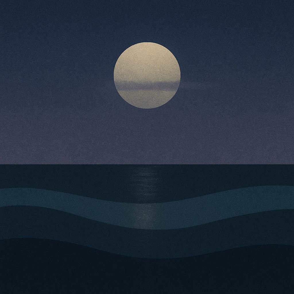 “Veiled moon with lavender-slate haze and four fine wave bands; clarity emerging for ‘Reflect Then Map’ — Beaming Bernie.”