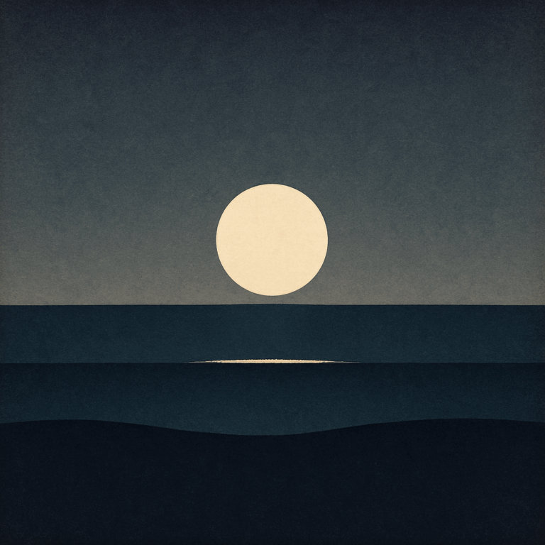 9. “Hard dusk with compact silver sun touching horizon, three crisp wave strata and tight light path; time-boxed focus for ‘Useful Ability Fast’ — Beaming Bernie.”