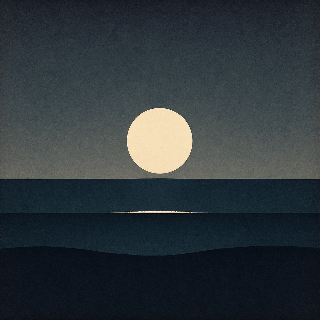 9. “Hard dusk with compact silver sun touching horizon, three crisp wave strata and tight light path; time-boxed focus for ‘Useful Ability Fast’ — Beaming Bernie.”