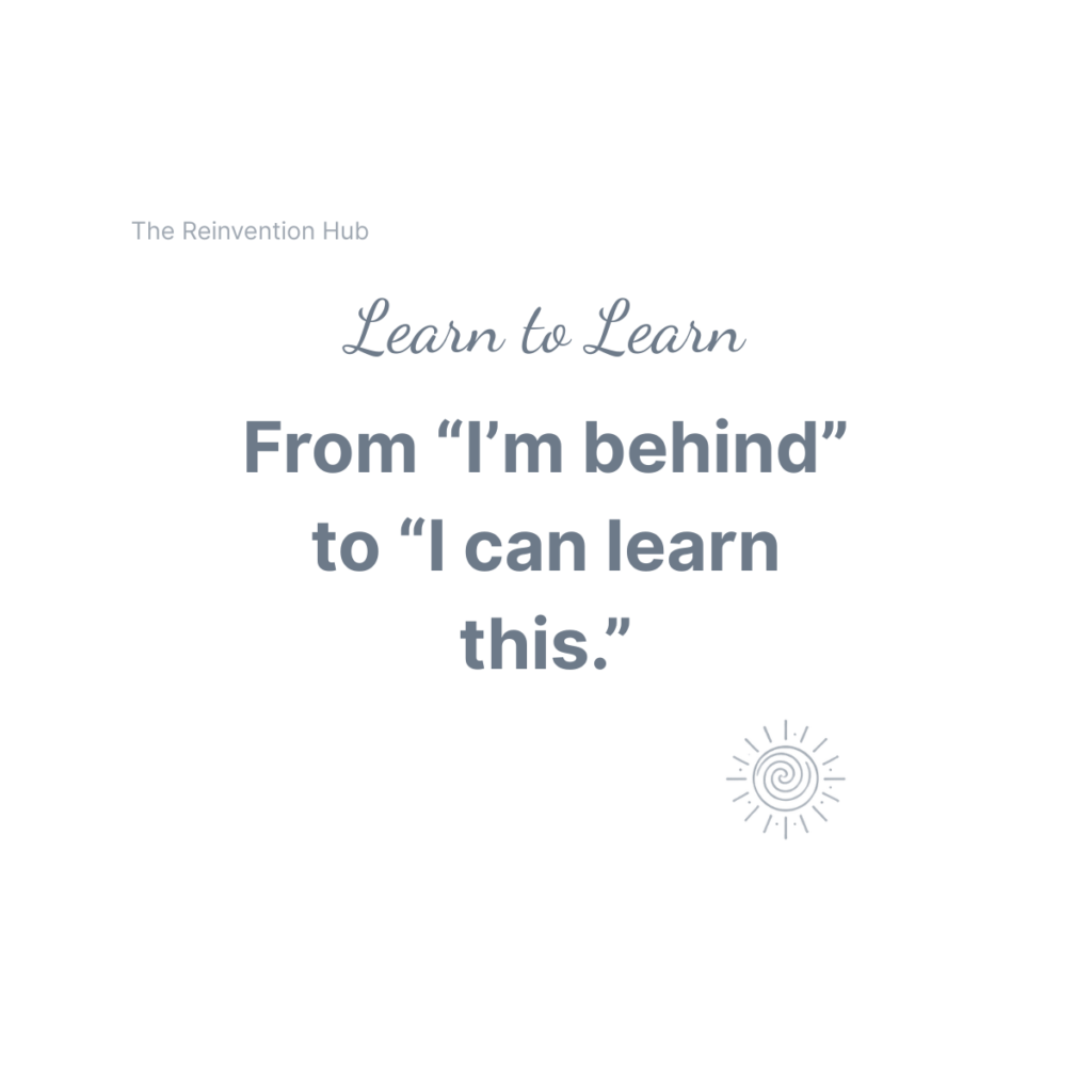 Beaming Bernie logo and stylised lettering in slate grey symbolising the calm confidence to learning that learn to lean brings with the words "From I'm behind to I can learn this".