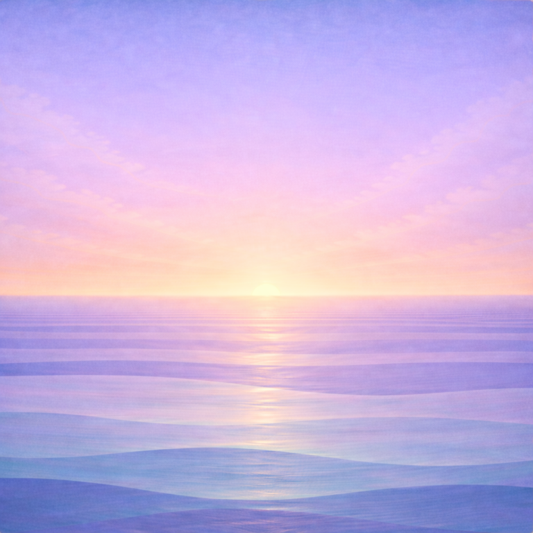 Beaming Bernie — a calm mid-spring dawn over layered sea-glass waves, reflecting the post’s intent: giving confidence a repeatable “home” rather than relying on mood.