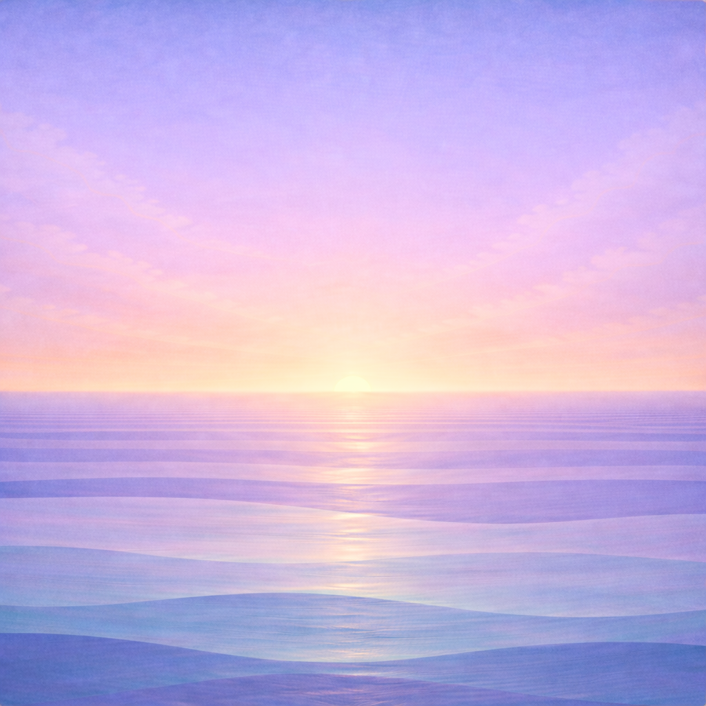 Beaming Bernie — a calm mid-spring dawn over layered sea-glass waves, reflecting the post’s intent: giving confidence a repeatable “home” rather than relying on mood.