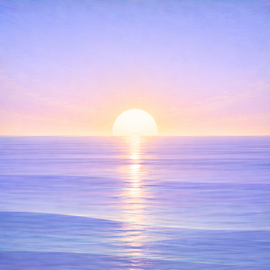 Beaming Bernie — clear end-spring horizon over softly defined wave bands, reflecting the post’s intent: noticing returns as evidence of self-trust.