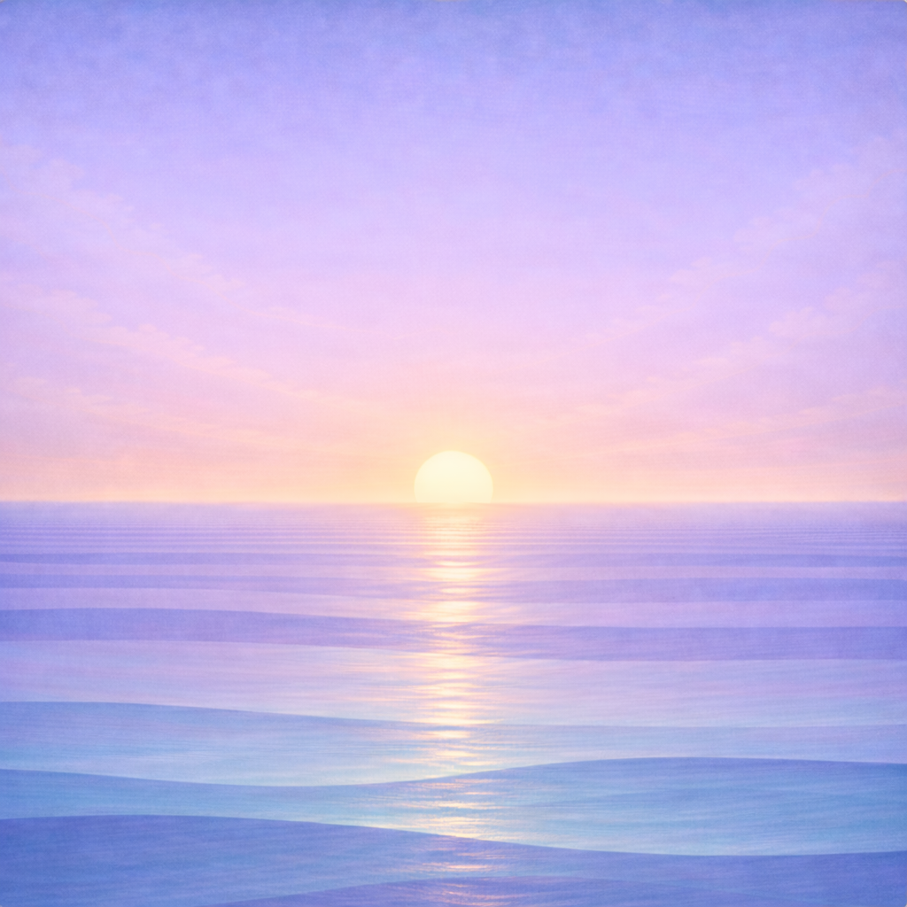 Beaming Bernie — soft spring haze over layered waves, reflecting the post’s intent: reframing a missed day and focusing on the return.