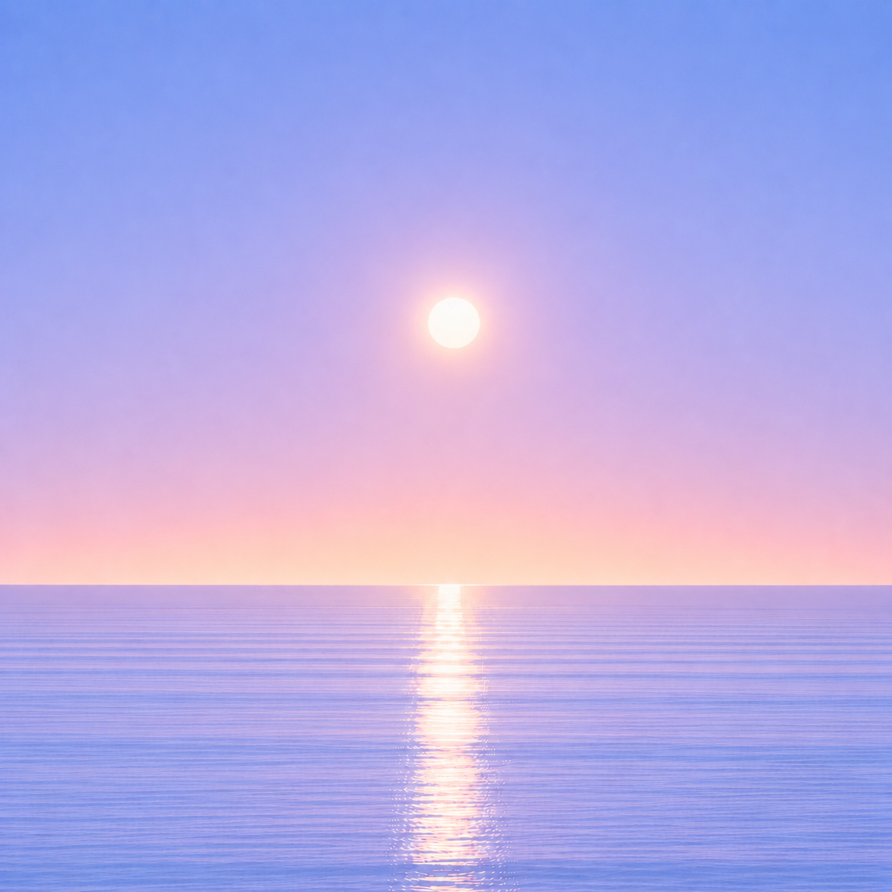 Minimalist seascape with a softly glowing sun suspended above a perfectly flat horizon, its luminous reflection stretching across a calm blue ocean beneath a tranquil summer sky — evoking the Beaming Blog about adapting when familiar routines, environments, or conditions are no longer available.