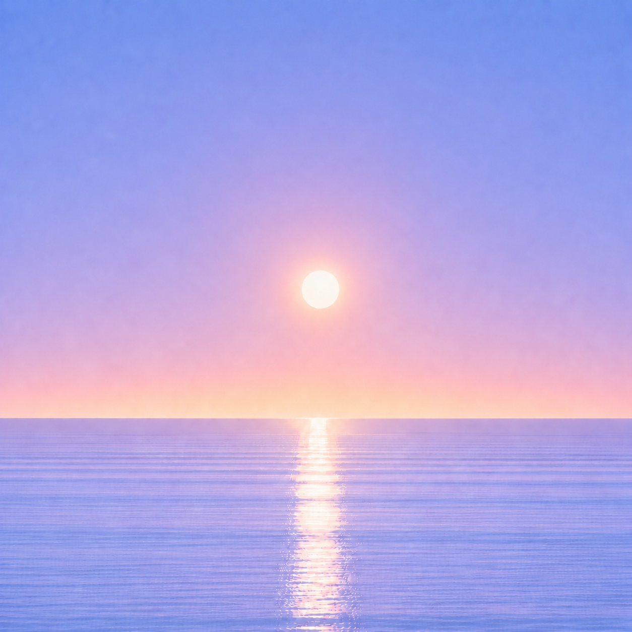Minimalist seascape with a softly glowing sun suspended above a perfectly flat horizon, its luminous reflection stretching across a calm blue ocean beneath a tranquil summer sky — evoking the Beaming Blog about responding constructively on the days that do not go to plan.