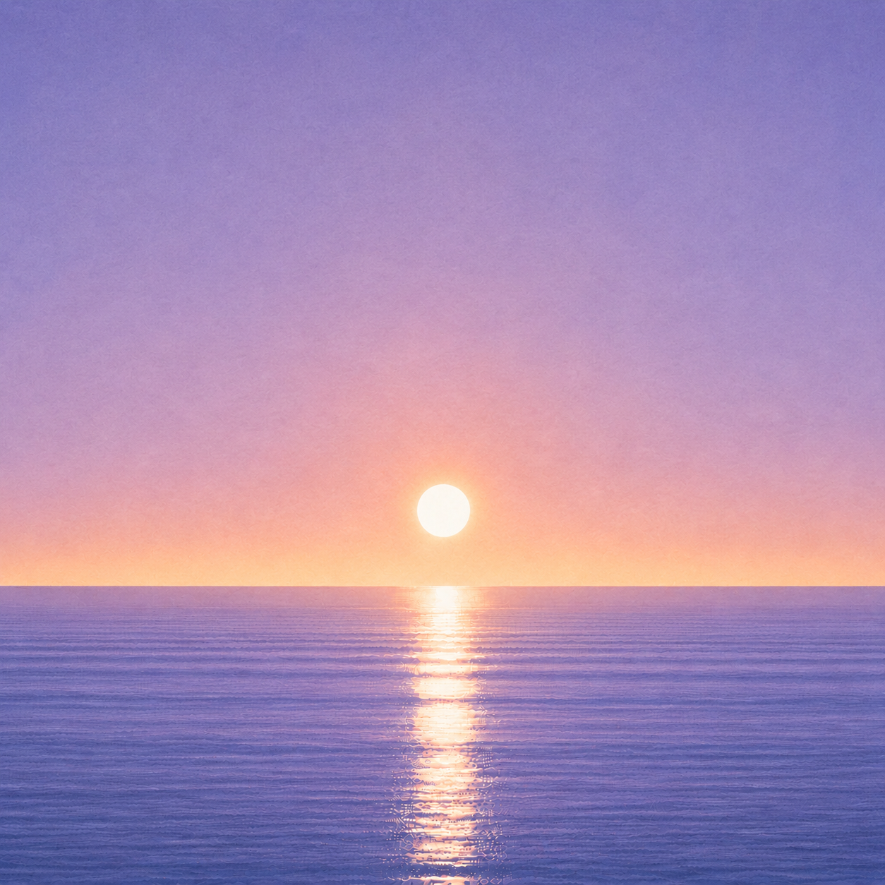 Minimalist seascape with a bright sun resting just above a perfectly flat horizon, its golden reflection stretching across a calm blue ocean beneath a soft pastel sky — evoking the Beaming Bernie blog The Hidden Cost of Standing Still, about the unseen price of waiting instead of moving forward.