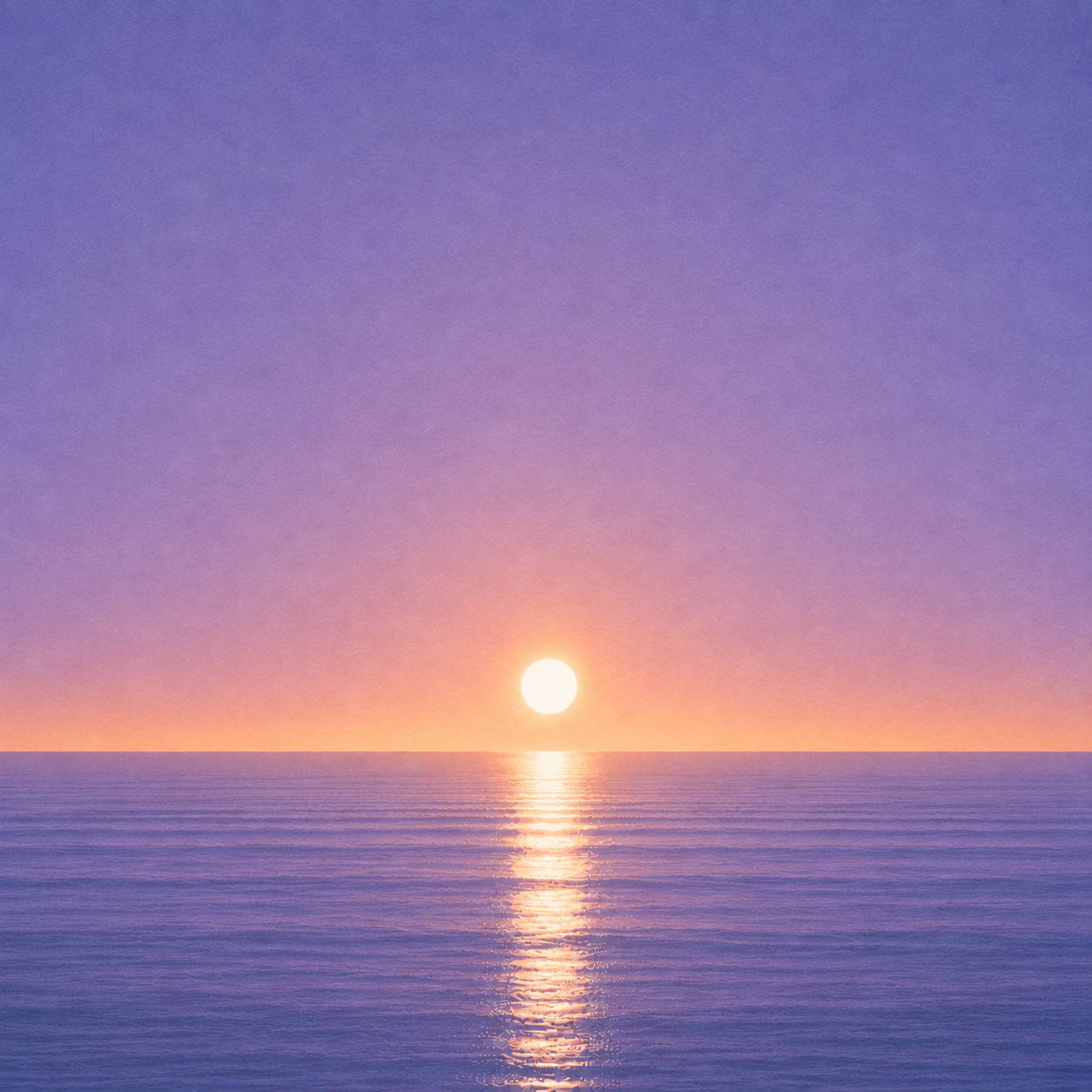 Minimalist seascape with a bright sun resting just above a perfectly flat horizon, its golden reflection stretching across a calm blue ocean beneath a soft pastel sky — evoking the Beaming Bernie blog The Changes We Never Meant to Make, about the gradual decisions and unnoticed habits that quietly shape our future.
